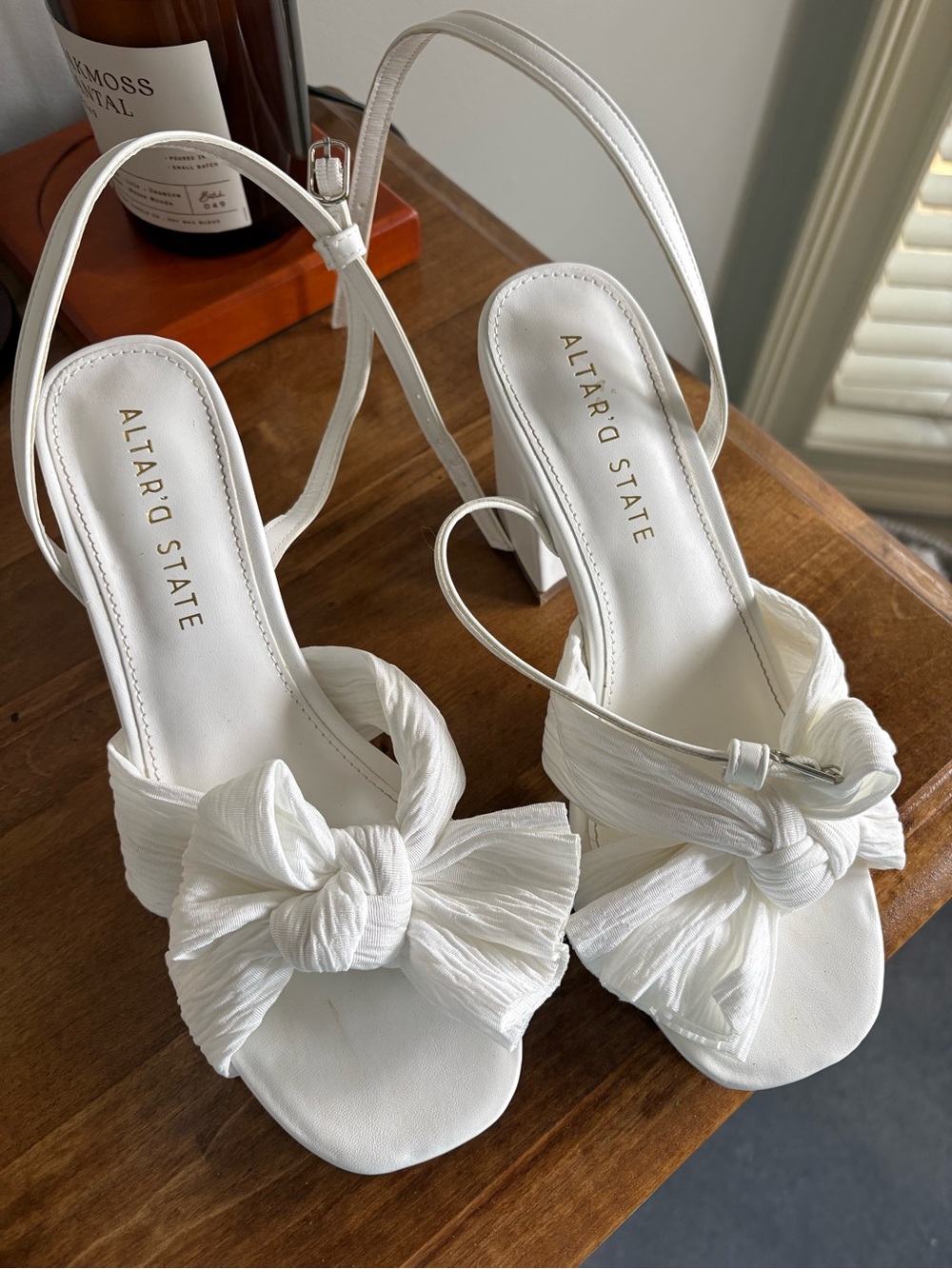 Altar'd State White Knotted Bow Slingback Block Heels
